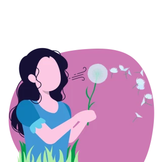 Vrouw die blaast naar een bloem met pollen