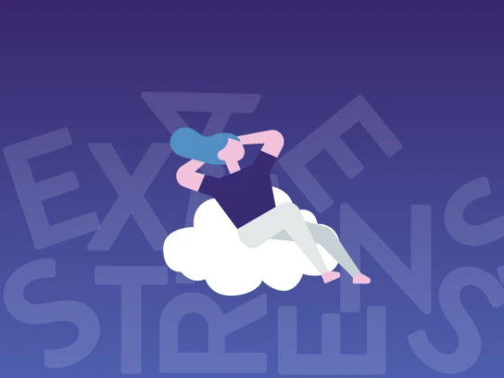 Illustratie van vrouw in wolken met examenstress