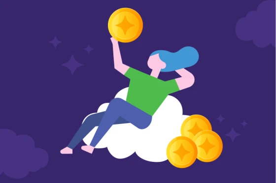 Ilustratie van vrouw op wolken met droompunten