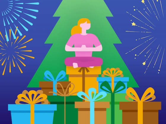 Illustratie van ontspannen vrouw op kerstcadeaus