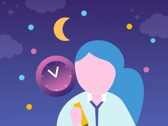 Illustratie van vrouwelijke arts tijdens een nachtdienst met maan op de achtergrond