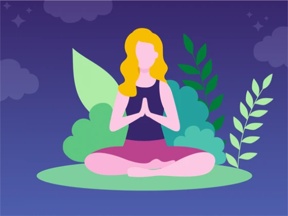 Illustratie van vrouw die ontspanningsoefeningen doet in kleermakerszit