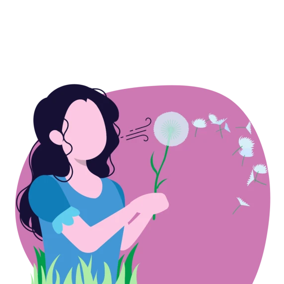 Vrouw die blaast naar een bloem met pollen