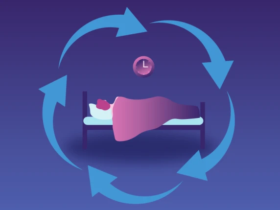 Illustratie van man in bed met klok en verschillende slaapcycli