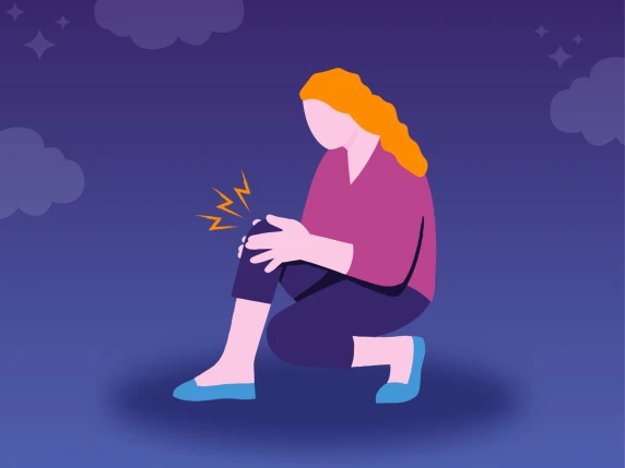 Illustratie van vrouw die pijn aan de knie heeft