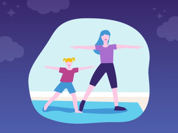 Illustratie van volwassen vrouw en kind aan het dansen